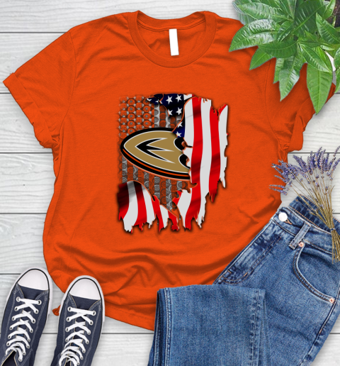 Anaheim Ducks NHL Hockey American Flag Women's T-Shirt 3
