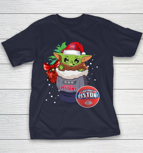 Detroit Pistons Christmas Baby Yoda Star Wars Funny Happy NBA Youth T-Shirt 4