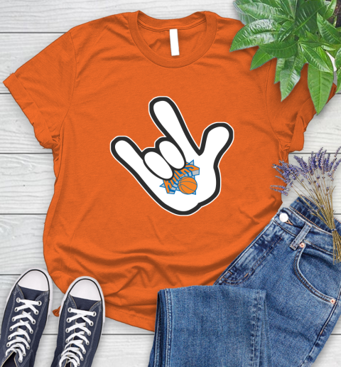 New York Knicks NBA Basketball Mickey Rock Hand Disney Women's T-Shirt 4