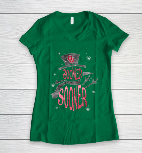 Oklahoma Sooners Christmas Snowman Women's V-Neck T-Shirt 3