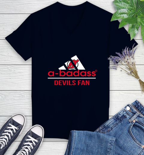 NHL A Badass New Jersey Devils Fan Adidas Hockey Sports Women's V-Neck T-Shirt 2