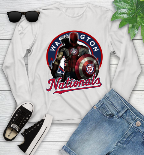MLB Captain America Thor Spider Man Hawkeye Avengers Endgame Baseball Washington Nationals Youth Long Sleeve