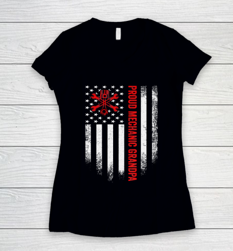 GrandFather gift shirt Vintage USA American Flag Proud Mechanic Grandpa Distressed T Shirt Women's V-Neck T-Shirt