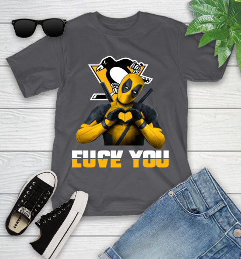 NHL Pittsburgh Penguins Deadpool Love You Fuck You Hockey Sports Youth T-Shirt 6