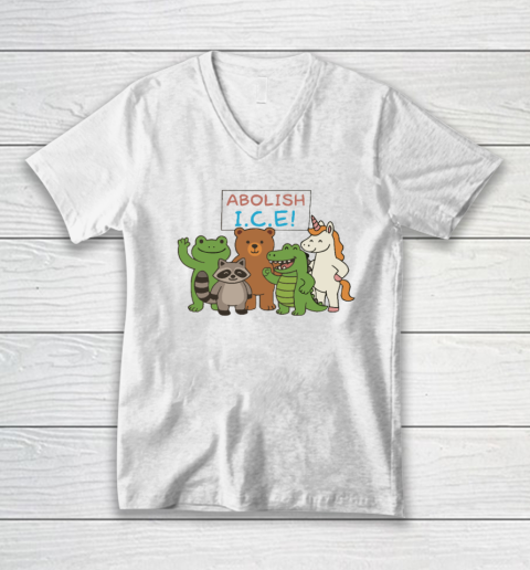 Abolish ICE Frog Unicorn Raccoon Bear Dinosaur Protest V-Neck T-Shirt
