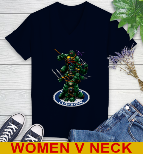 NFL Football Dallas Cowboys Teenage Mutant Ninja Turtles Shirt Women's V-Neck T-Shirt 3