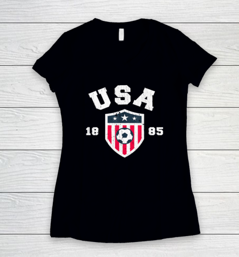 Vintage USA Soccer 1885 American Flag Football Women's V-Neck T-Shirt