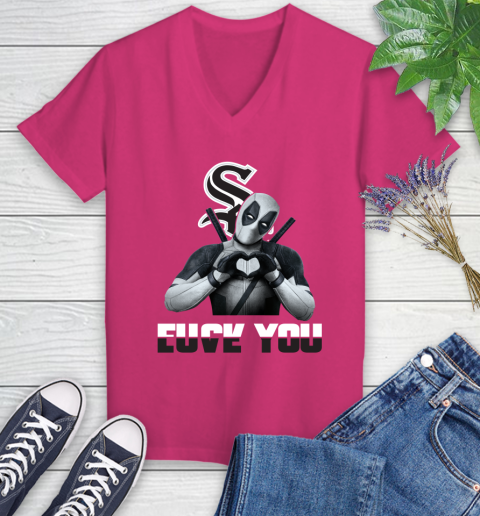 MLB Chicago White Sox Deadpool Love You Fuck You Baseball Sports Women's V-Neck T-Shirt 9