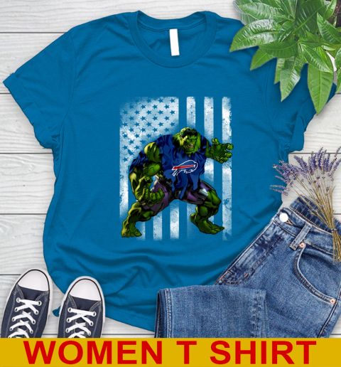 Buffalo Bills Hulk Marvel Avengers NFL Football American Flag Women's T-Shirt 8