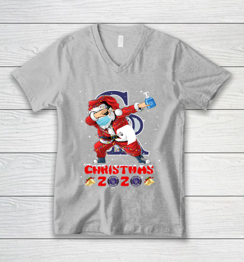 Colorado Rockies Funny Santa Claus Dabbing Christmas 2020 MLB V-Neck T-Shirt 3