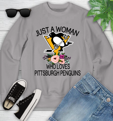 NHL Just A Woman Who Loves Pittsburgh Penguins Hockey Sports Youth Sweatshirt 2