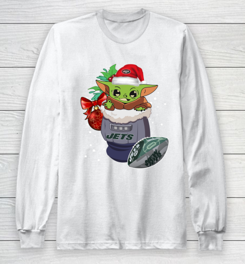 New York Jets Christmas Baby Yoda Star Wars Funny Happy NFL Long Sleeve T-Shirt 2