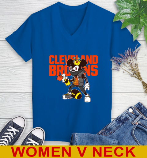 Cleveland Browns NFL Football Mickey Peace Sign Sports Women's V-Neck T-Shirt 11
