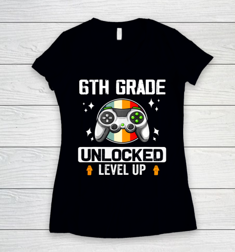 Next Level t shirts 6th Grade Unlocked Level Up Back To School Sixth Grade Gamer Women's V-Neck T-Shirt