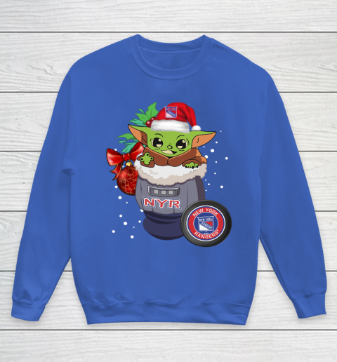New York Rangers Christmas Baby Yoda Star Wars Funny Happy NHL Youth Sweatshirt 8