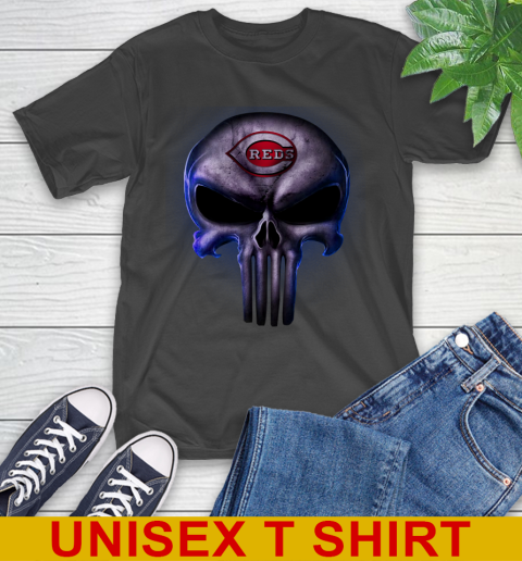 Cincinnati Reds MLB Baseball Punisher Skull Sports T-Shirt