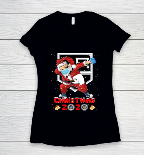 Los Angeles Kings Funny Santa Claus Dabbing Christmas 2020 NHL Women's V-Neck T-Shirt