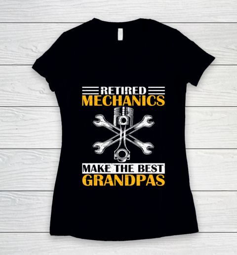 GrandFather gift shirt Vintage Retired Mechanic Make The Best Grandpa Retirement T Shirt Women's V-Neck T-Shirt