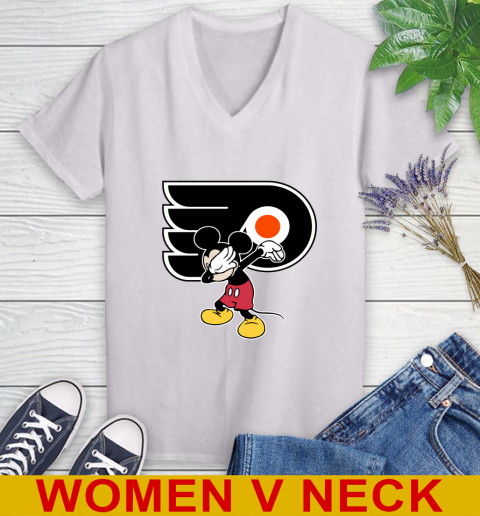 Philadelphia Flyers NHL Hockey Dabbing Mickey Disney Sports Women's V-Neck T-Shirt