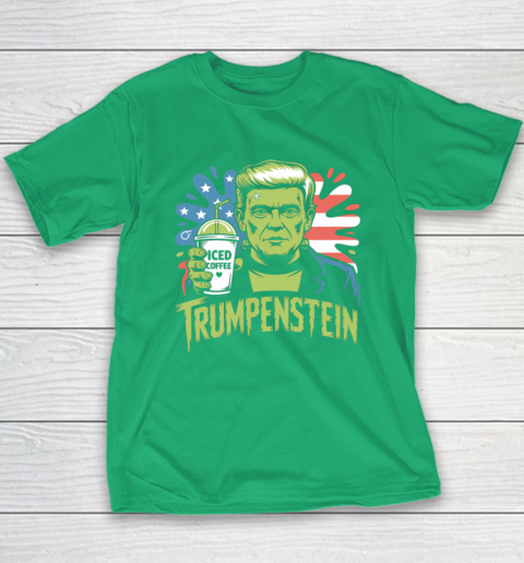 Trumpenstein Funny Iced Coffee Drink Halloween 4th of July USA Flag Youth T-Shirt 4