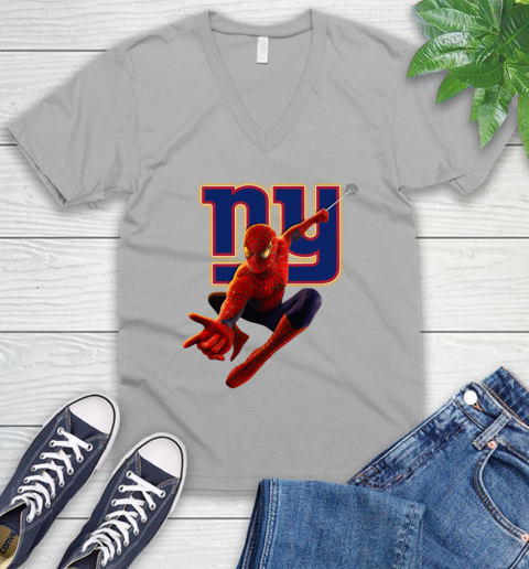 NFL Spider Man Avengers Endgame Football New York Giants V-Neck T-Shirt 4