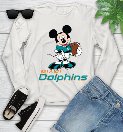 NFL Football Miami Dolphins Cheerful Mickey Mouse Shirt Youth Long Sleeve 12
