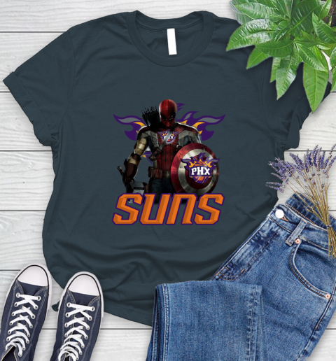Phoenix Suns NBA Basketball Captain America Thor Spider Man Hawkeye Avengers Women's T-Shirt 8