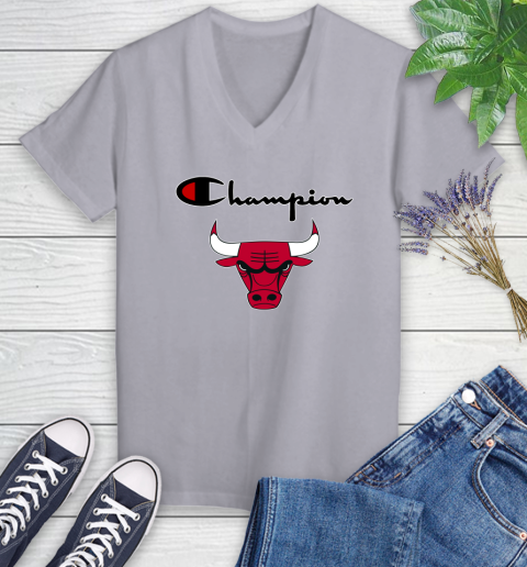 NBA Basketball Chicago Bulls Champion Shirt Women's V-Neck T-Shirt 2