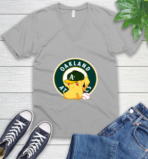 MLB Pikachu Baseball Sports Oakland Athletics V-Neck T-Shirt 4
