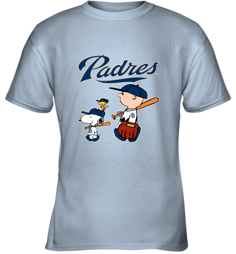 i2io san diego padres lets play baseball together snoopy mlb shirt youth t shirt 26 front light blue