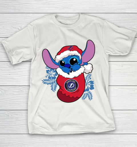 Tampa Bay Lightning Christmas Stitch In The Sock Funny Disney NHL Youth T-Shirt 3