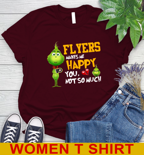 NHL Philadelphia Flyers Makes Me Happy You Not So Much Grinch Hockey Sports Women's T-Shirt 6