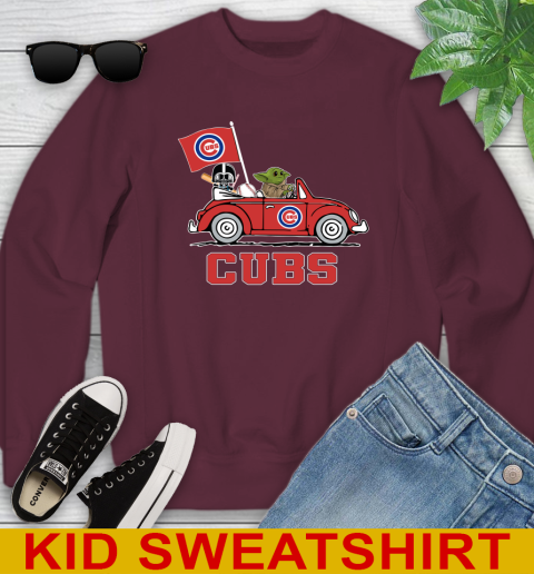 MLB Baseball Chicago Cubs Darth Vader Baby Yoda Driving Star Wars Shirt Youth Sweatshirt 5