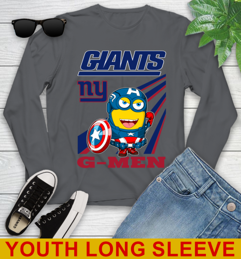 NFL Football New York Giants Captain America Marvel Avengers Minion Shirt Youth Long Sleeve 9