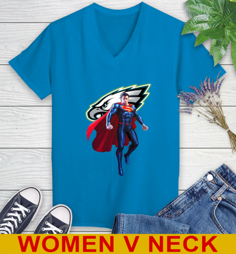 NFL Superman DC Sports Football Philadelphia Eagles Women's V-Neck T-Shirt 8