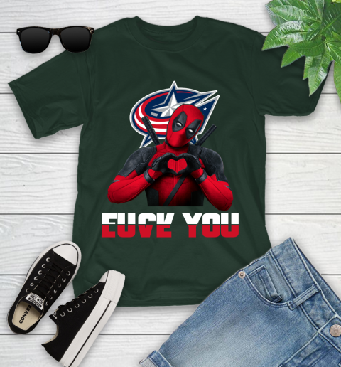 NHL Columbus Blue Jackets Deadpool Love You Fuck You Hockey Sports Youth T-Shirt 5