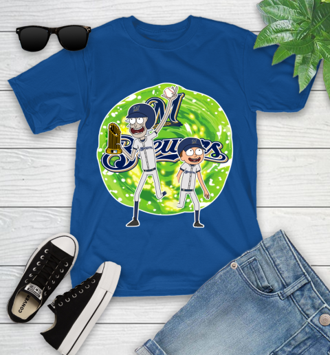 MLB Milwaukee Brewers Rick And Morty Commissioner's Trophy Baseball Sports Youth T-Shirt 9