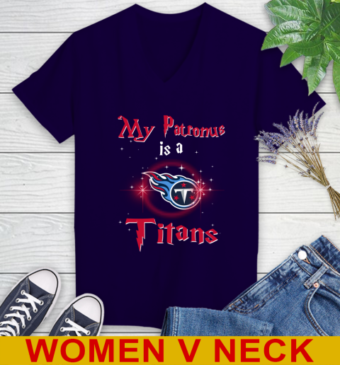 NFL Football Harry Potter My Patronus Is A Tennessee Titans Women's V-Neck T-Shirt 3
