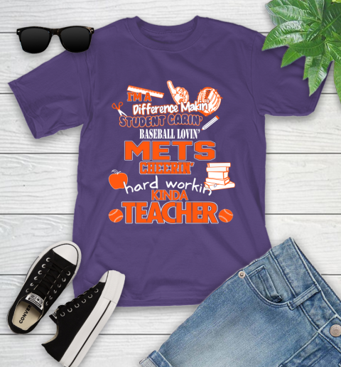 New York Mets MLB I'm A Difference Making Student Caring Baseball Loving Kinda Teacher Youth T-Shirt 3