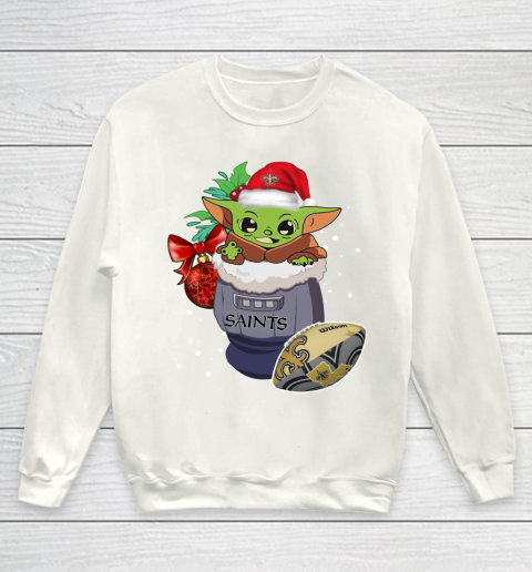 New Orleans Saints Christmas Baby Yoda Star Wars Funny Happy NFL Youth Sweatshirt 2