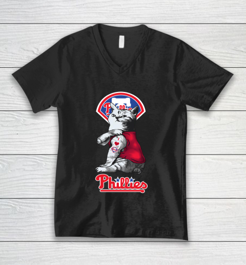 MLB Baseball My Cat Loves Philadelphia Phillies V-Neck T-Shirt