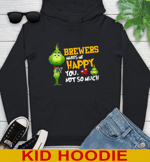 MLB Milwaukee Brewers Makes Me Happy You Not So Much Grinch Baseball Sports Youth Hoodie