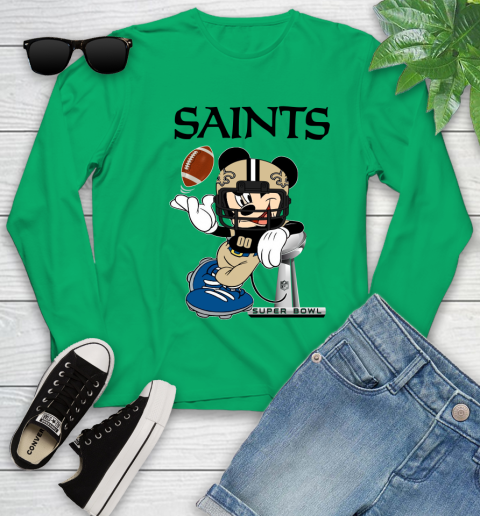 NFL New Orleans Saints Mickey Mouse Disney Super Bowl Football T Shirt Youth Long Sleeve 6