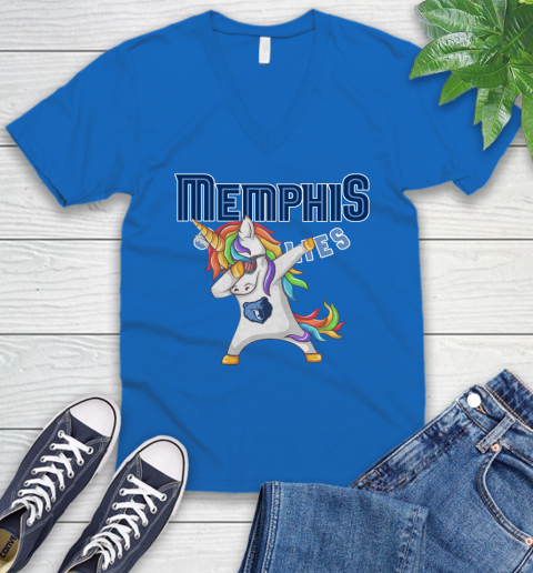 Memphis Grizzlies NBA Basketball Funny Unicorn Dabbing Sports V Neck T Shirt