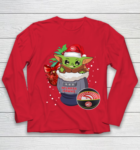 Atlanta Hawks Christmas Baby Yoda Star Wars Funny Happy NBA Youth Long Sleeve 10