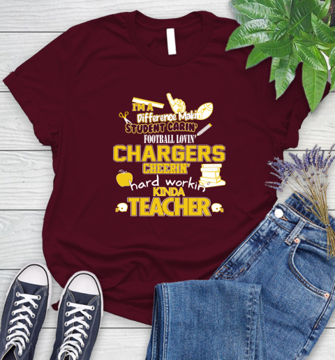 Los Angeles Chargers NFL I'm A Difference Making Student Caring Football Loving Kinda Teacher Women's T-Shirt 7