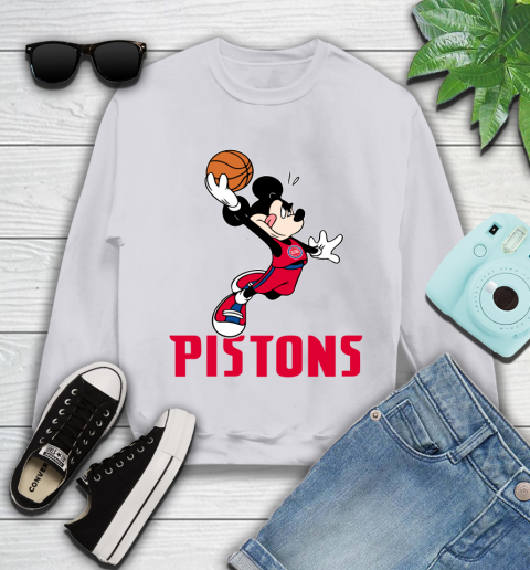 NBA Basketball Detroit Pistons Cheerful Mickey Mouse Shirt Youth Sweatshirt 4