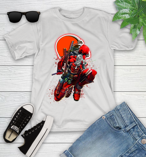 NFL Deadpool Marvel Comics Sports Football Cleveland Browns Youth T-Shirt