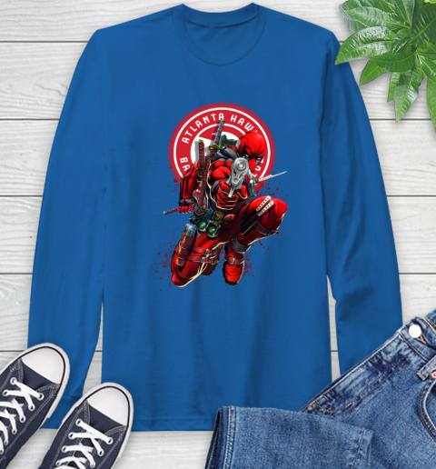 NBA Deadpool Marvel Comics Sports Basketball Atlanta Hawks Long Sleeve T-Shirt 9