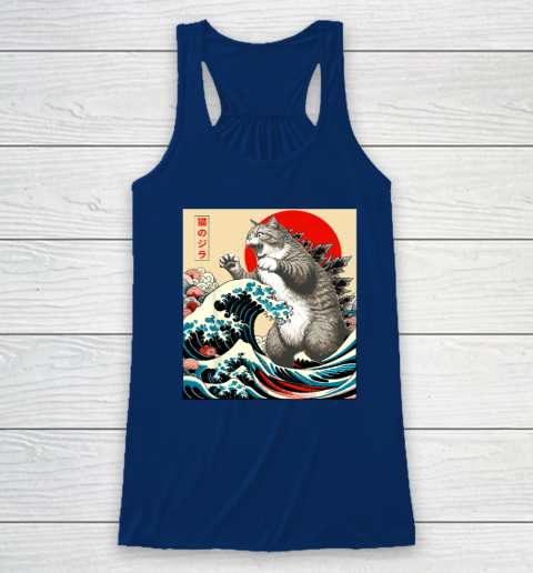 Catzilla Cat Japanese Art Funny Cat Racerback Tank 4